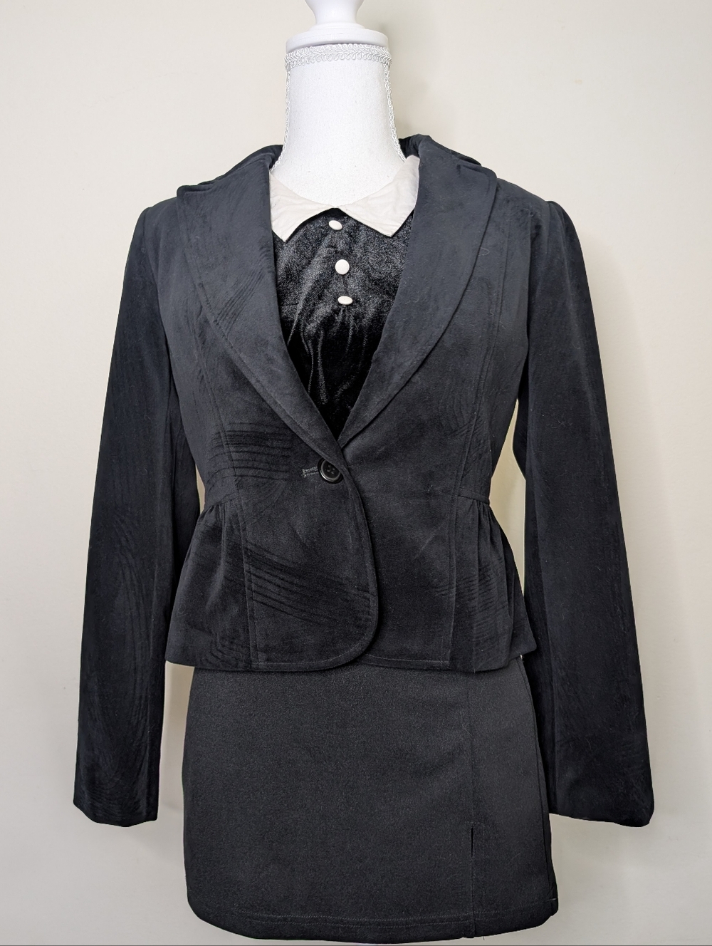 Goth Dark Academia Black Velour Blazer
